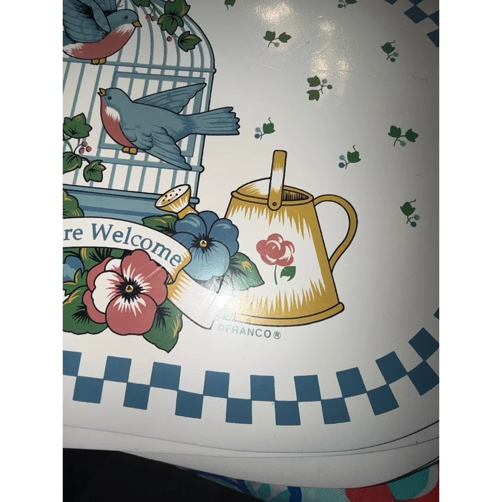 Vintage Franco Friends Are Welcome Bird Placemats Set of 8 Blue White Oval 17in